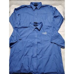 Lot Of 2 - Women's 3XL French Blue Collared Workwear Shirt Long, Short Sleeves